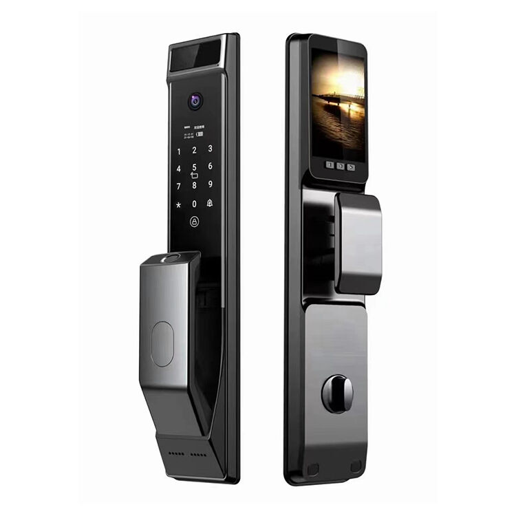 Fully Automatic Tuya Wifi Remote Control Peephole Camera Lock Digital Fingerprint Code Card Smart Door Lock with Screen