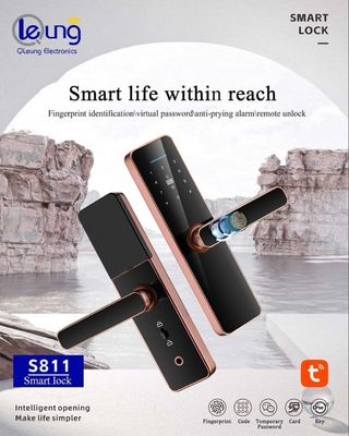 Kunci Pintu Depan Tangan Perunggu Merah Alloy Aluminium Tuya Wifi Smart Lock
