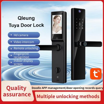 Qleung Video Telepon Kamera Wifi Fingerprint Code Key Card Tuya Kunci Pintu untuk Rumah Hotel