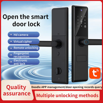 Qleung S829max Tuya Wifi APP Remote Control Kamera Sidik Jari Password Card Key Smart Door Lock untuk Rumah Hotel Kantor