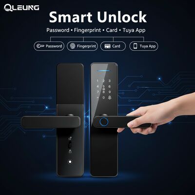 Qleung Classic Black S811 Smart Door Lock dengan 8 Bahasa Sertifikasi CE ROHS dan Sidik jari Semikonduktor